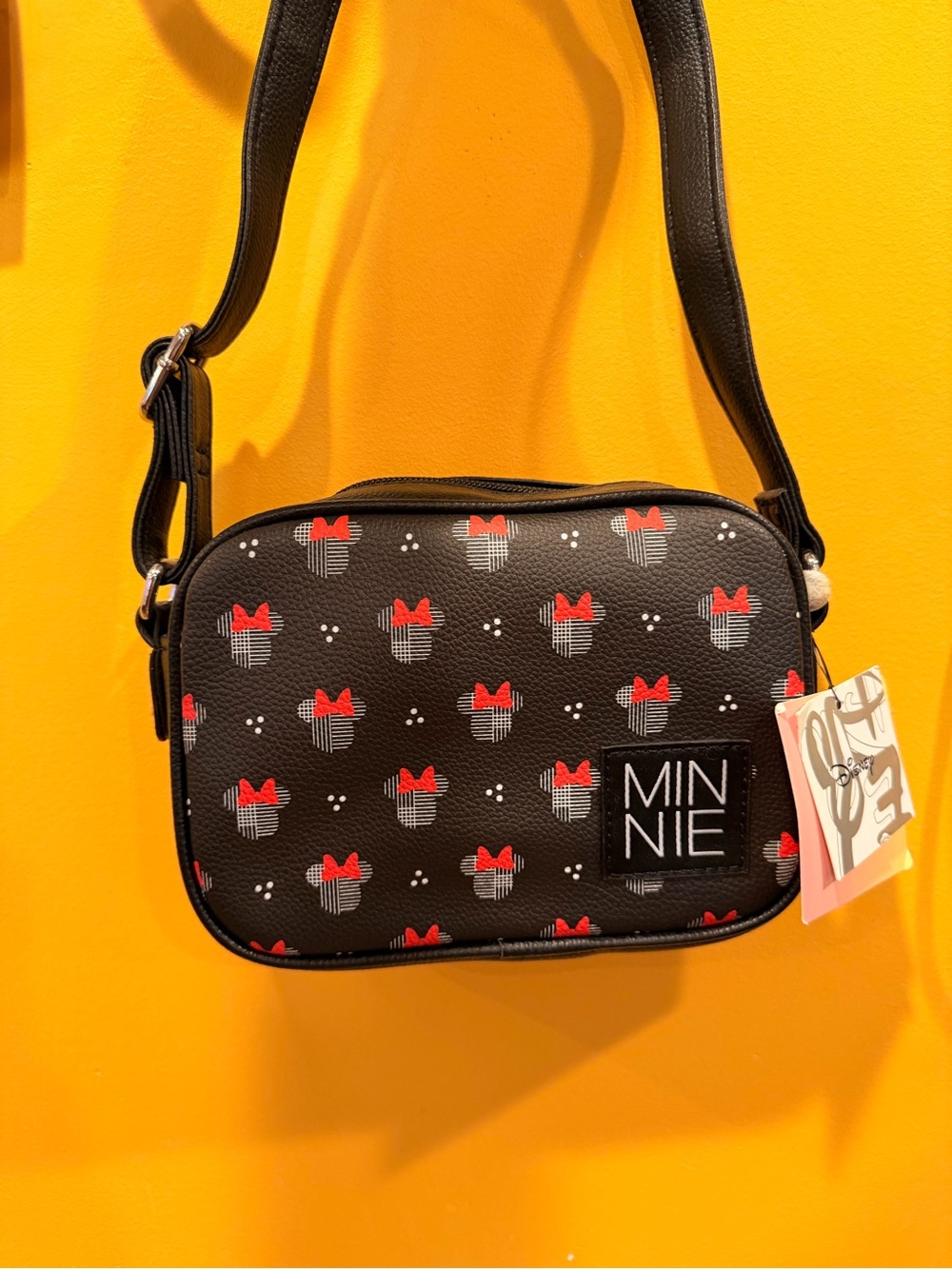 MINNIE Black Crossbody Bag with Red Bow Pattern